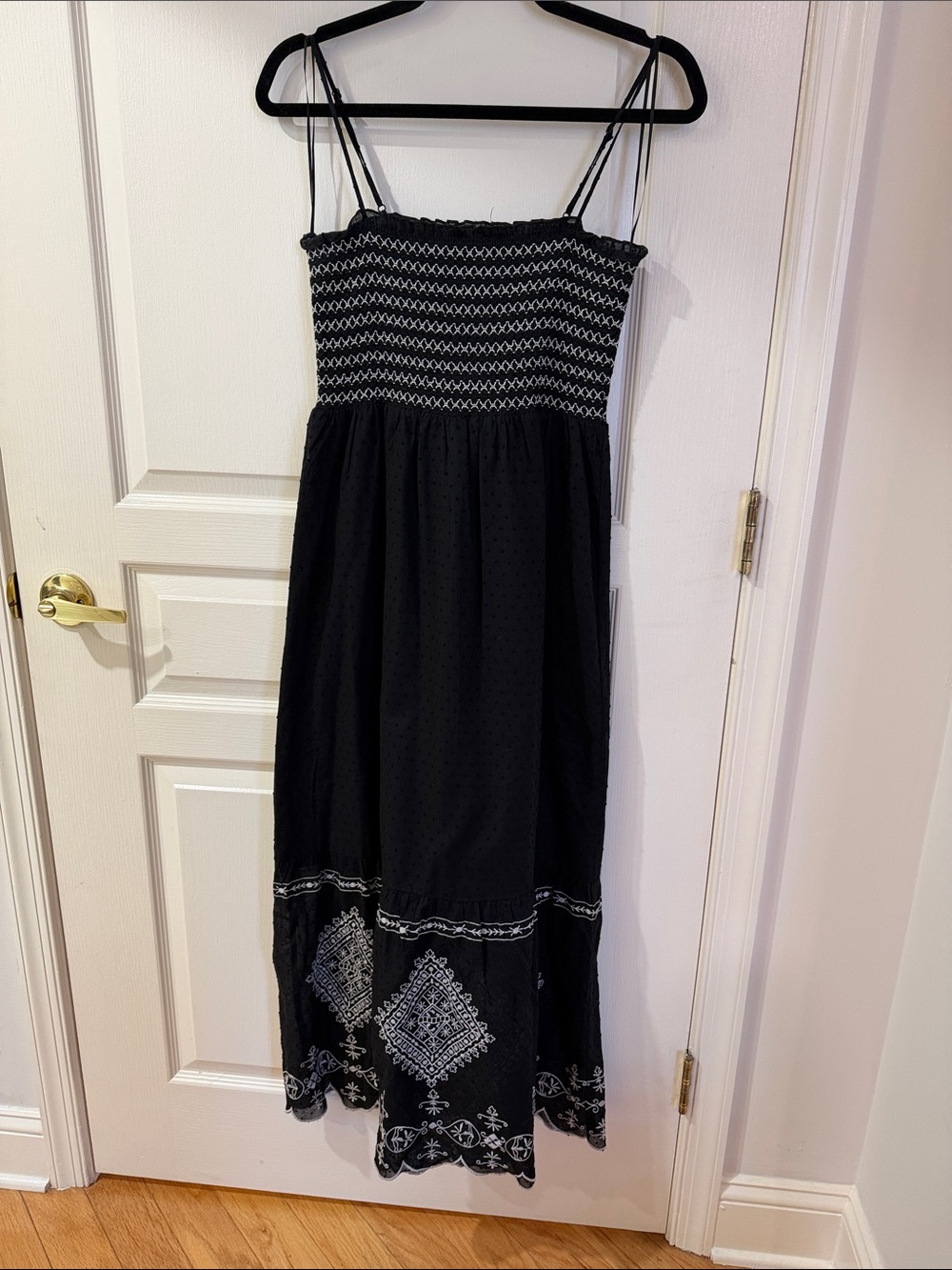 House of Harlow 100% Cotton Black Embroidered Maxi Sundress with Scrunch Top